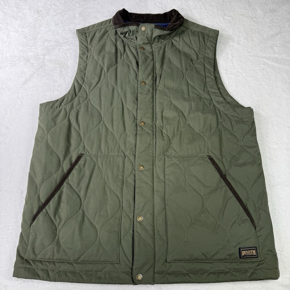 Duluth Trading Co Vest Mens Large Tall Green Quilted Canvas Chore Workwear